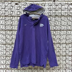 K-State Nike XXL Purple Henley Waffle Knit Pullover Hooded Long Sleeve Shirt
